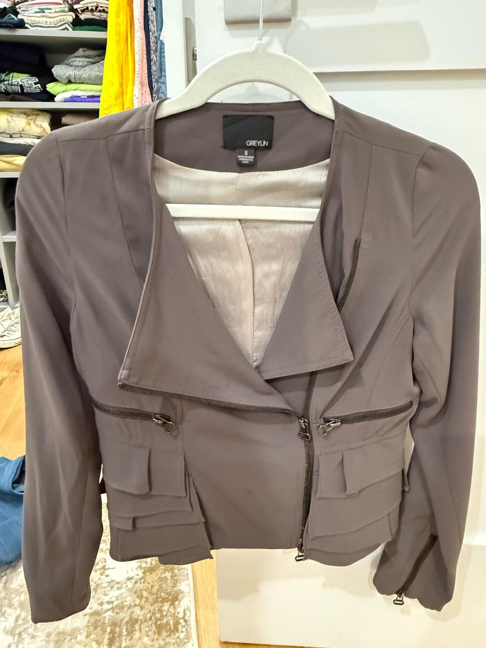 Greylin Women's Taupe Gray Utility Zip Jacket
